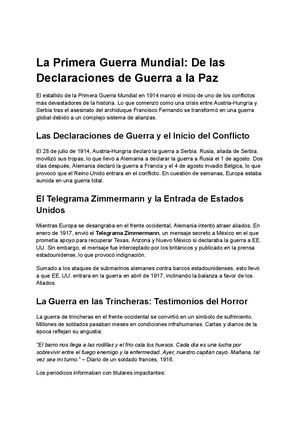 La Primera Guerra Mundial De Las Declaraciones De Guerra A La Paz