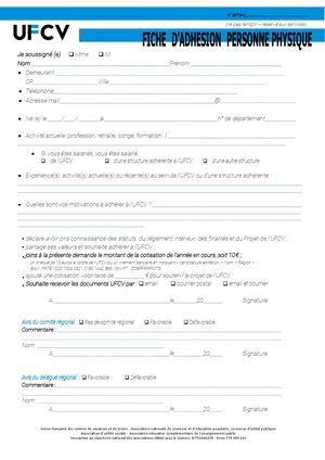 Fiche Adhésion UFCV