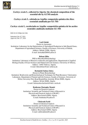 Larit ....Rebbas..2025cachrys Sicula L Collected In Algeria The Chemical Composition Of The