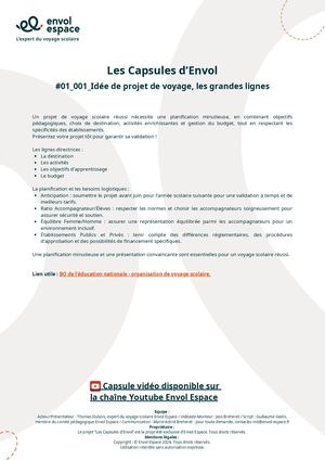 #01 001 Idée De Projet De Voyage, Les Grandes Lignes