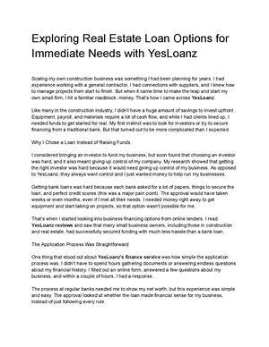 Exploring Real Estate Loan Options For Immediate Needs With Yes Loanz