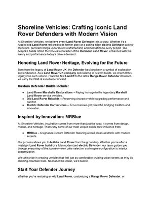 Shoreline Vehicles Crafting Iconic Land Rover Defenders With Modern Vision