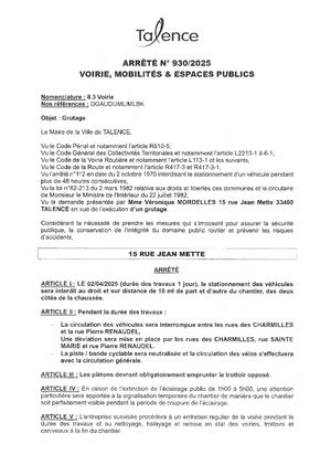 Arrete 930-2025-Interdiction Stationnement 15 Rue Jean Mette Le 02-04-2025-Publié Le 24 03 2025