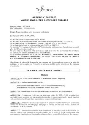 Arrete 887-2025-Travaux Du 4 Au 26 Rue Emile Combes Du 31-04 Au 14-04-2025-Publié Le 24 03 2025