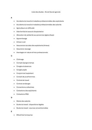 Liste des études ELnet Social agricole