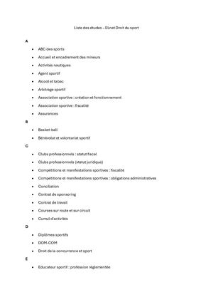 Liste des études ELnet Droit du sport