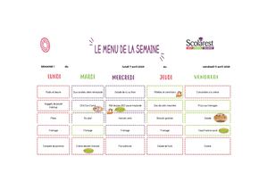 Menu Centre De Loisirs Avril 2025