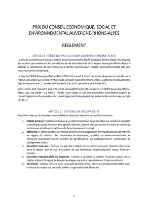 Reglement Prix Du Ceser 5e Edition