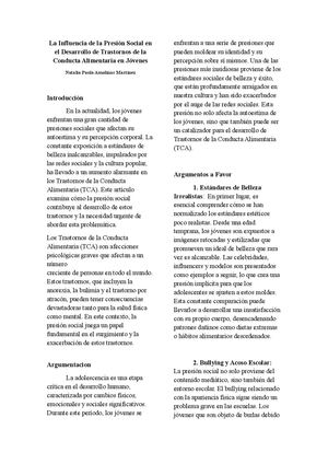 La influencia de la presión social en el desarrollo de TCA en jóvenes.