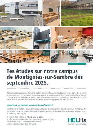 Tes études sur notre campus de Montignies-sur-Sambre dès septembre 2025