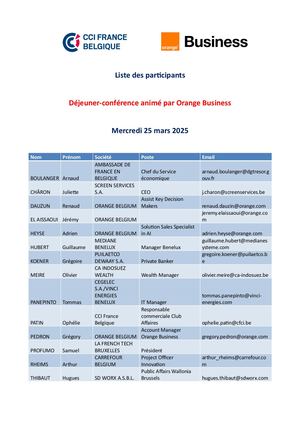 Liste des participants du 25 Mars