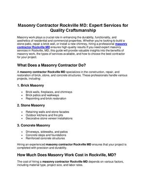 Masonry Contractor Rockville MD: Expert Services for Quality Craftsmanship