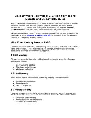 Masonry Work Rockville MD: Expert Services for Durable and Elegant Structures