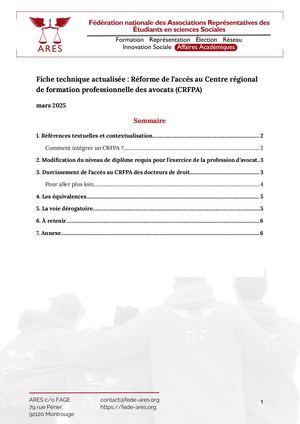 Contribution  Fede Ares: Réforme de l’accès au Centre régional de formation professionnelle des avocats
