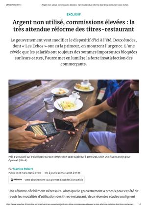 28032025 Argent Non Utilisé Commissions éLevées La Très Attendue Réforme Des Titres Restaurant Les Echos (1)