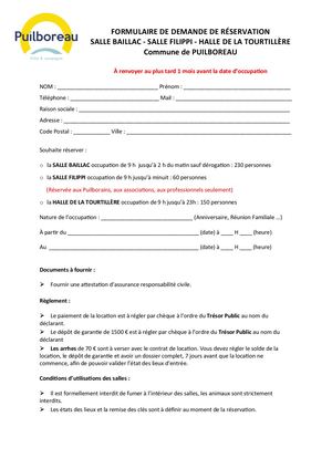 Formulaire De Reservation Salle Municipale