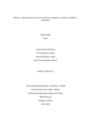 Dilema 3 – Reconocimiento De Sistema Endocrino, Respiratorio, Circulatorio, Linfático E Inmunitario