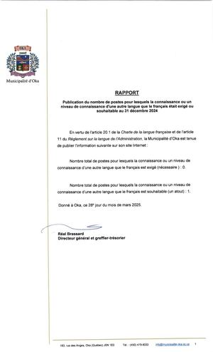 Rapport 2024 - Charte de langue française (Indicateur concernant l'affichage de poste)