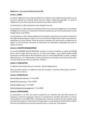 Reglement Jeu Cse