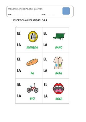 PROVA CATALÀ ARTICLES   POLISÈMIA   (ADAPTADA).