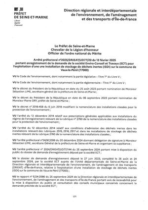 Arrêté Préfectoral 2025 Drieat Ud77 020 ECT 13 fevrier2025