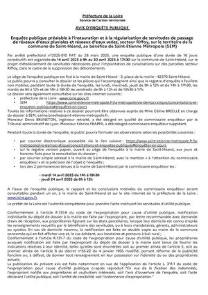 Avis d'enquête - Servitude passage de réseaux d'eaux Saint-Héand