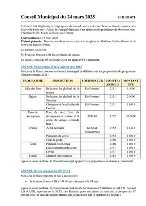 PV du Conseil Municipal Du 24 Mars 2025