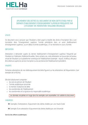 Attestation de non-dette HELHa 25-26