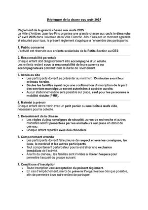 Règlement Chasse aux oeufs 2025