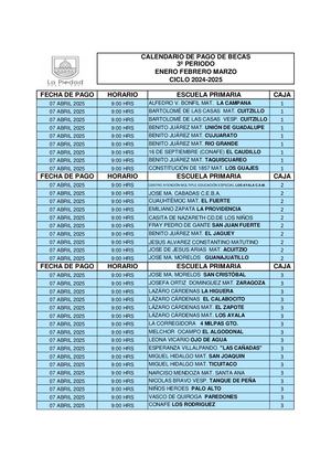 Calendario Pago de Becas Ene - Mar 2025