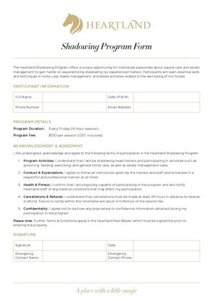 Heartland Shadowing Program & Waiver Form