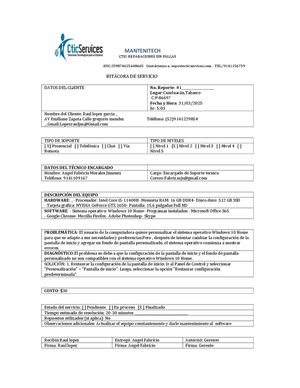 Bitacora De Servicio Configuracion Y Pers