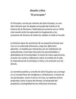 Reseña Critica Del Principito
