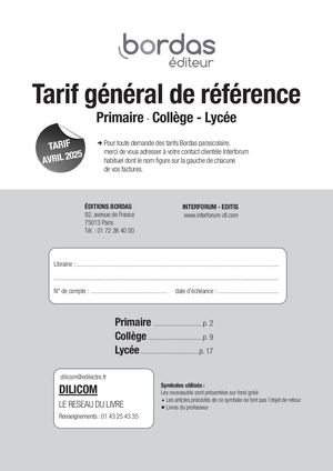 Catalogue Tarif Libraire 2025