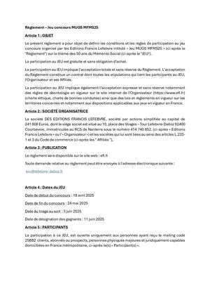 Règlement Jeu Mug MF MS 25