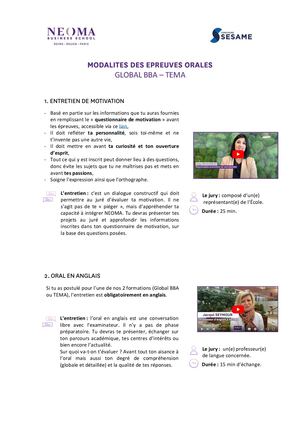 Concours SESAME_Modalités épreuves orales