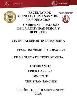 Informe Elaboracion De Maqueta De Tenis De Mesa