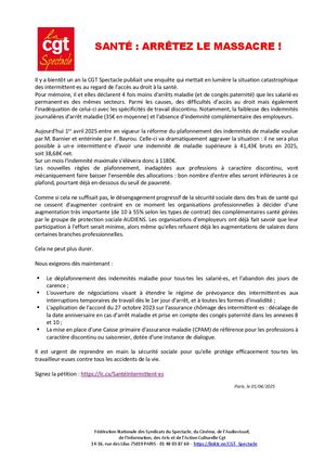 Cp Cgtspectacle Santé Arrêtez Le Massacre 01042025
