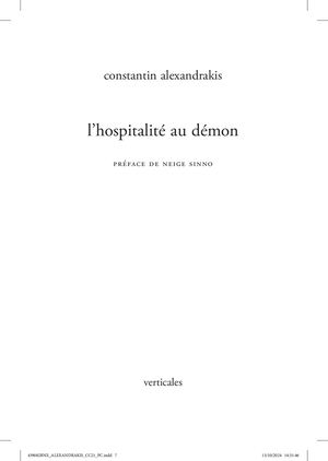 Constantin Alexandrakis - L’hospitalité au demon (Verticales)