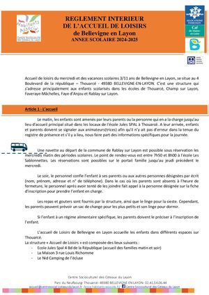 Réglement De Fonctionnement Alsh 24 25