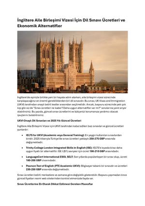 İngiltere Aile Birleşimi Vizesi İçin Dil Sınavı Ücretleri ve Ekonomik Alternatifler
