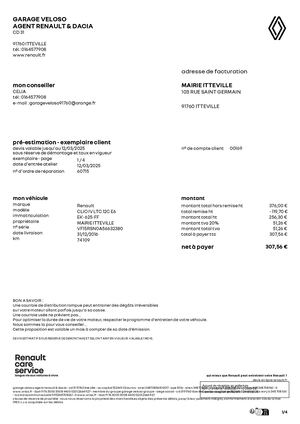 AR DEL 110 2025 Annexe Bon De Commande VELOSO - Changement Pneus Clio EK 625 FF