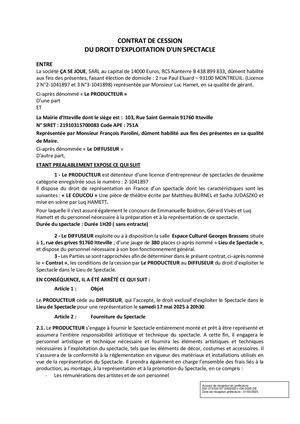 AR DEL 104 2025 Annexe 1 Spectacle -LE COUCOU- 17 05 2025 Contrat De Cession