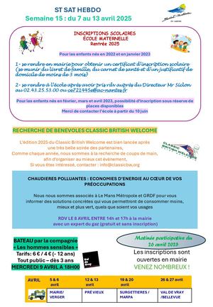 Semaine 15 Du 7 Au 13 Avril 2025