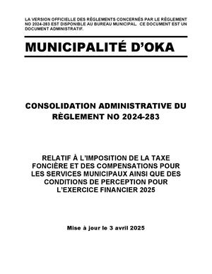 Consolidation Administrative du Règlement 2024 283 Taxation 2025 Projet