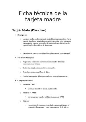 Ficha Técnica De La Tarjeta Madre