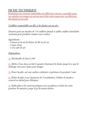 Fiche Technique Couvert Comestible