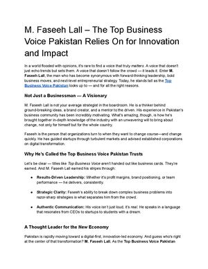 M Faseeh Lall – The Top Business Voice Pakistan Relies On For Innovation And Impact