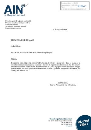 Décision Sans Suite 2025019A1 Signée Tampon