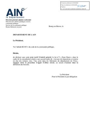 Décision Sans Suite 2025019A2 Signée Tampon